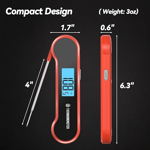 0.5 Sec Instant Read Meat Thermometer Digital with ±0.5℉ Precision, Red | Food Thermometer for Cooking Kitchen Gadgets, Oven Grill Candy BBQ Essentials Accessories, Gifts for Him Dad Men Birthday