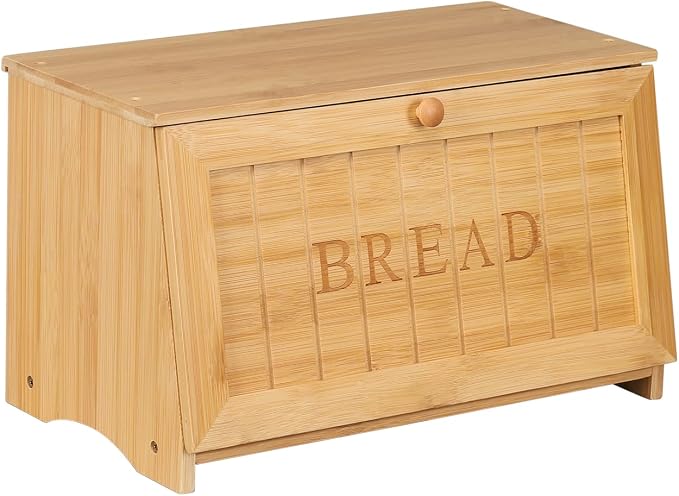 HOMEKOKO Vintage Wooden Bread Box for Kitchen Countertop, Natural Bamboo | Retro Farmhouse Style, Holds 2 Loaves, Breathable Design Keeps Bread Fresh For 3–4 Days, Suitable For Rustic/Vintage Kitchen