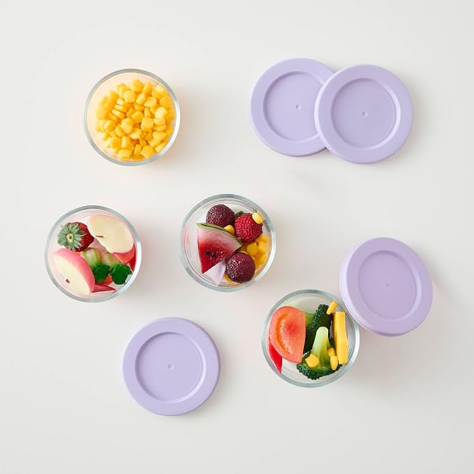 8-Piece Glass Food Storage Containers Set (4 Containers + 4 BPA-Free Lids) | 1-Cup, Leakproof | Microwave, Freezer, Oven & Dishwasher Safe | Ideal for Meal Prep & Pantry Organization, Purple