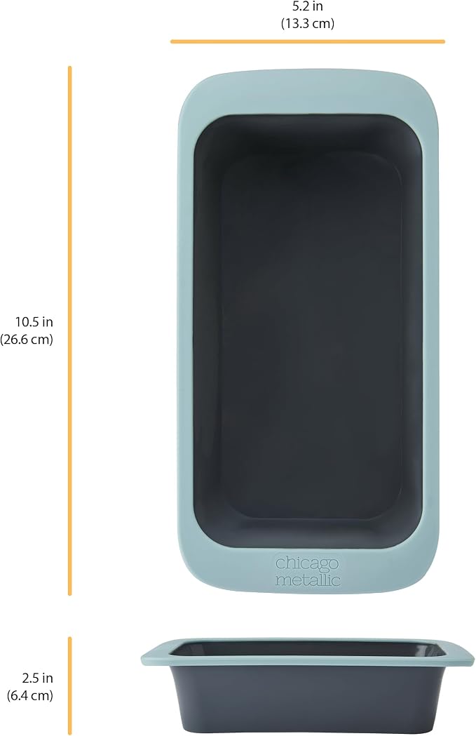 Chicago Metallic Silicone Loaf Pan, 9x5 Inch Nonstick Bread Pan for Baking, Wire-Reinforced Rim, Oven Safe to 428F, Flexible Bakeware for Bread, Meatloaf, and More, Blue