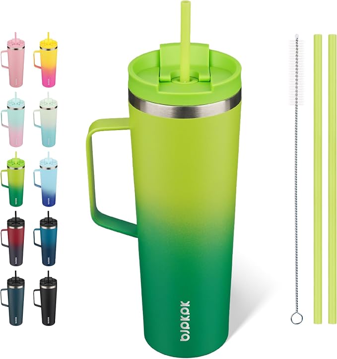 BJPKPK 30oz Insulated Tumbler with Handle, Lid & Straw, Stainless Steel | Double Wall Vacuum Insulated Coffee Travel Mug - Keeps Cold & Hot, BPA Free, Cupholder Fit for Office, Gym & Travel