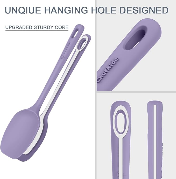 ChefAide 5 Pieces Silicone Spatula Set, Food Grade Rubber Spatula, Upgrade Strong Handle with Ergonomic Grip, Heat Resistant Up to 600°F for Nonstick Cookware, Cooking