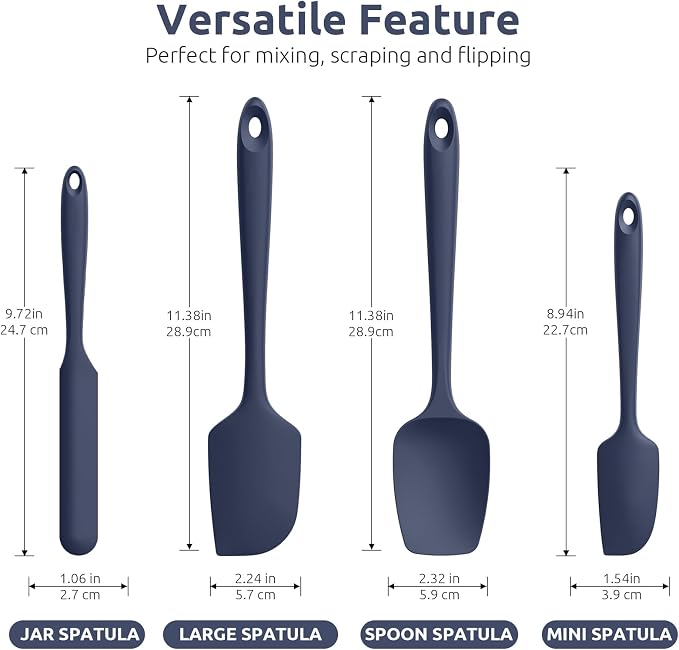 Heat Resistant Silicone Spatula Set: U-Taste 600ºF High Temp Seamless Food Grade Food Grade Flexible Rubber Silicon Kitchen Cooking Mixing Baking Scraper for Nonstick Cookware Set of 4 (Midnight Blue) | Food Grade Hot-Proof Seamless Rubber Scraper, Kit...