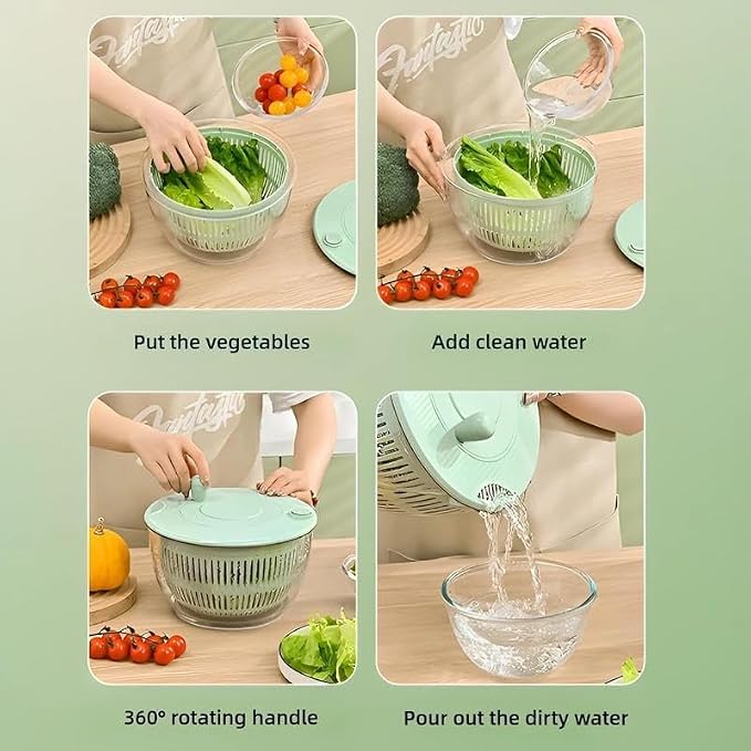 Ceruaxb Salad Spinner Chopper, 5.3 Qt Lettuce Dryer with 5 Blades, Green | Vegetable and Fruit Wash Bowl, Kitchen Colander, Egg Yolk Strainer, Slicing and Shredding, Rinsing, Draining and Food Prep