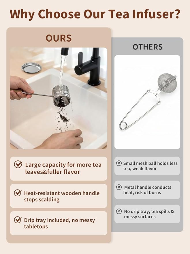 HOUSE AGAIN Tea Infuser for Loose Tea, 2-in-1 Tea Scoop Infuser Extra Fine Mesh Tea Strainers for Loose Tea, 304 Stainless Steel Loose Leaf Steeper, Ball Filter with Handle for Spices, L