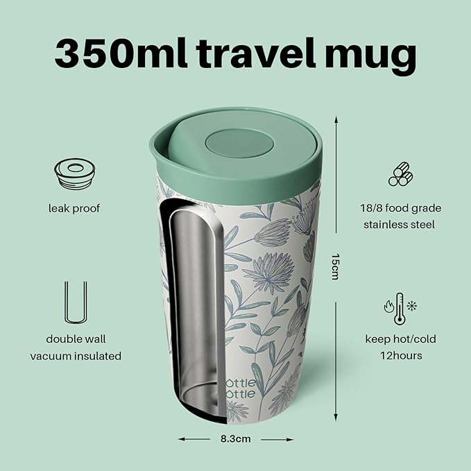 BOTTLE BOTTLE Insulated Coffee Tumbler with Push Button Lid 12oz | Flourishing Flowers,Leakproof,Stainless Steel Travel Mug,Keeps Drinks Hot & Cold for 6 Hours,for Office & On the Go