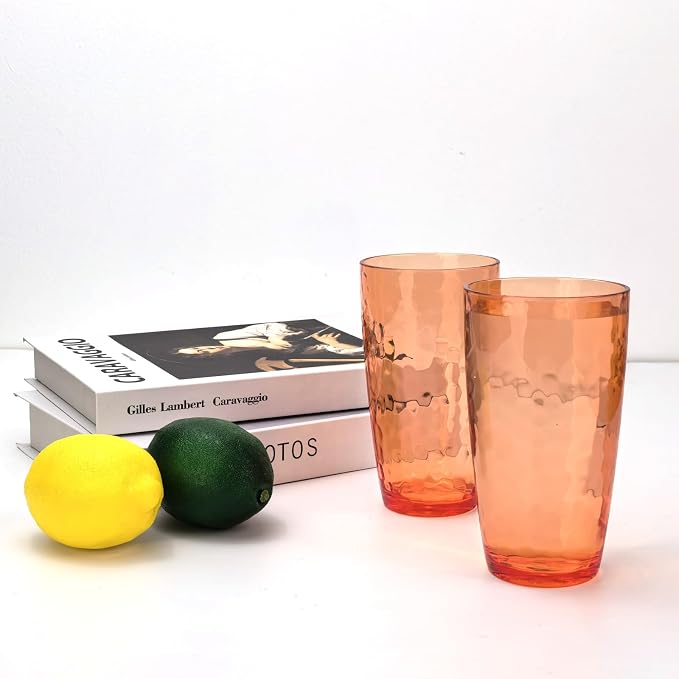 Yalin 20 Ounce Acrylic Drinking Glasses, Reusable Plastic Tumbler, Stackable, BPA-Free, Shatter Proof, Dishwasher Safe, Set of 6 Cups (Orange)