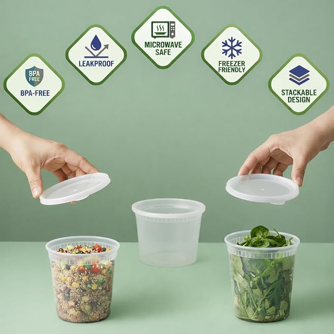 48 Sets Plastic Deli Containers with Lids - 16oz Pint & 32oz Quart | Leak Proof, Microwaveable, Dishwasher & Freezer Safe - Plastic Food Storage, Meal Prep, Restaurant & Soup Containers