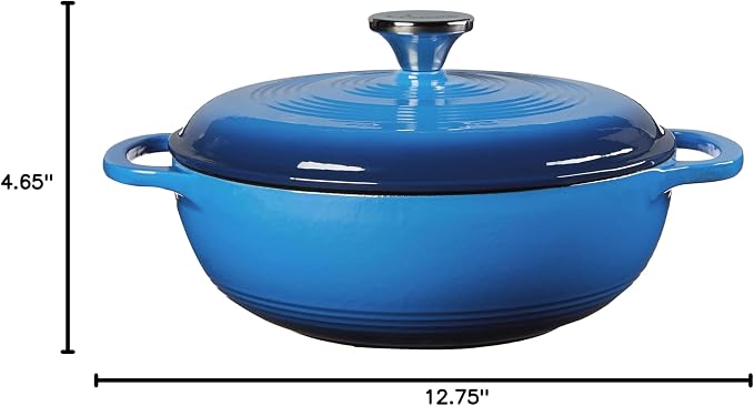 Lodge 3 Quart Enameled Cast Iron Dutch Oven with Lid – Dual Handles – Oven Safe up to 500° F or on Stovetop - Use to Marinate, Cook, Bake, Refrigerate and Serve – Caribbean Blue