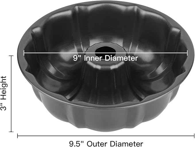 Novery 2PCS 9.5" Non-Stick Carbon Steel Fluted Tube Cake Pans | For Pound Cake Jello Gelatin Flan Chocoflan, Heavy Duty, Non-Stick Easy Release, Sturdy Baking pan