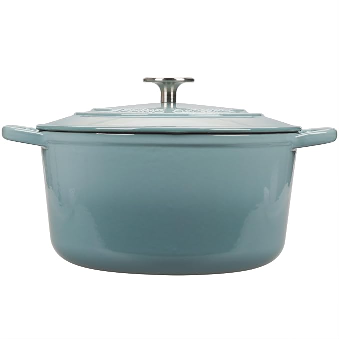 EDGING CASTING Enameled Cast Iron Dutch Oven with Sourdough Bread Baking Kit, Bread Dutch Oven with Lid, Includes Proofing Basket & Baking Tools, 5qt, Seasalt