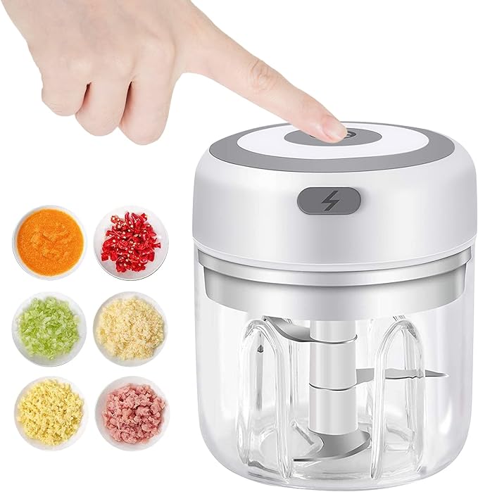 Electric Garlic Chopper, 250ML Vegetable Chopper, Food Chopper | USB Mini Garlic Mincer, Onion Chopper, Portable Small Food Processor for Ginger, Chili, Vegetables