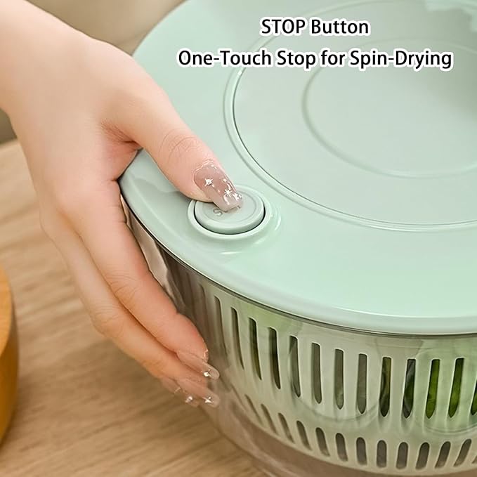 Large Capacity Multi-Function Salad Spinner with Quick Stop Button, Salad Spinner Stainless Steel, Salad Spinner Large, with 5 Blade Slicer Egg Yolk Strainer Shredder (Transparent green)