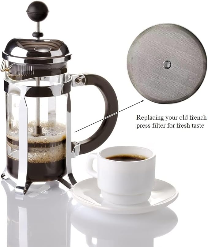 Universal 4 Inch French Press Replacement Screens, Coffee Press Filter | 4 Pack 4 Inch | 100 Mesh | Reinforced Metal Center Ring | 304 Stainless Steel | Fits 34oz 8 Cup 1000ml French Press