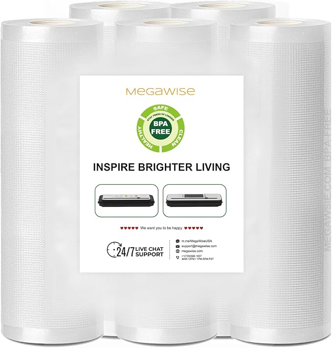 MEGAWISE Vacuum Sealer Bags 11'' x14'' 25‑Count, BPA‑Free Embossed Texture Vacuum Storage Bags, Double Lock Seal for Food Preservation & Sous Vide, Prevent Freezer Burn