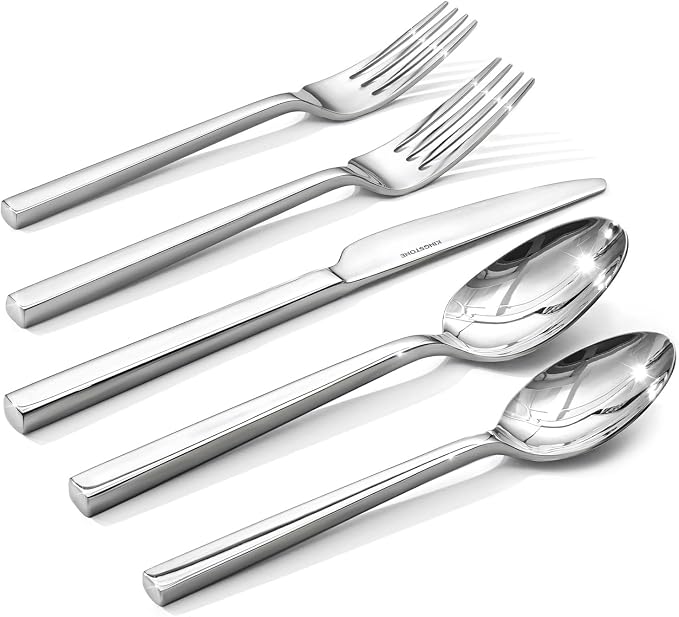 Silverware Set for 12, 60 Piece Flatware Set, Stainless Steel | Square Handles, Mirror Polished, Dishwasher Safe, Sturdy, for Home Kitchen, Weddings, Parties & Housewarming