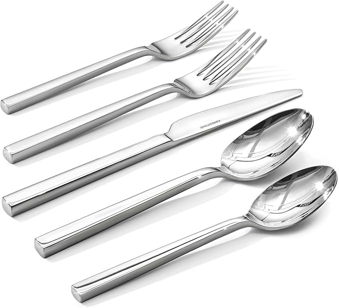 Silverware Set for 6, 30 Piece Flatware Set, Stainless Steel | Square Handles, Mirror Polished, Dishwasher Safe, Sturdy, for Home Kitchen, Weddings, Parties & Housewarming