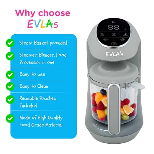 EVLA'S Baby Food Maker, Steamer, Blender, Baby Food Processor for Healthy Homemade Baby Food in Minutes, Touch Screen with 6 Reusable Food Pouches, Baby Registry Essential, Grey | Blend, Grind, Steam, and Cook Homemade Baby Food, Self Cleaning Machine ...
