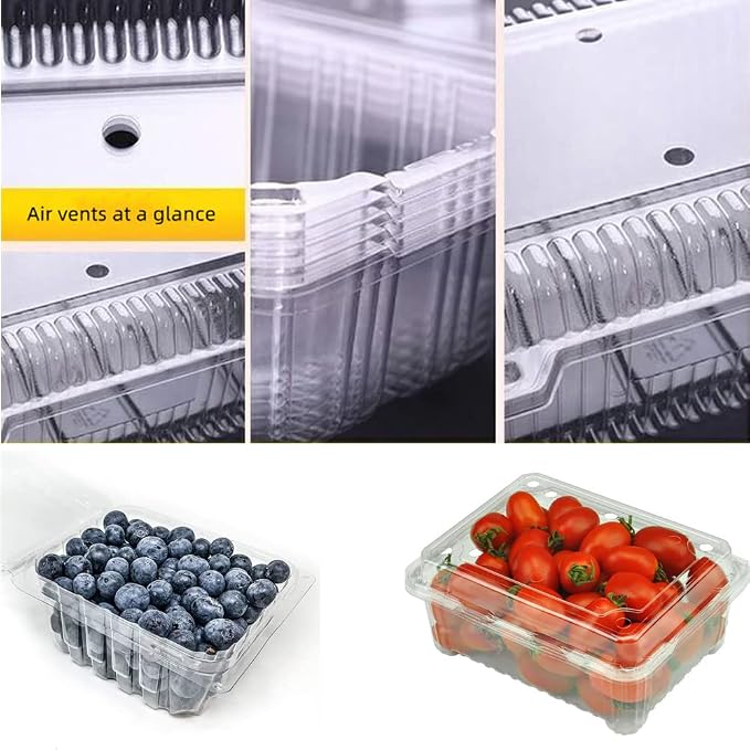 Hewnda 20 Pack Clear Plastic Berry Clamshell Vented Container | for blueberry,Cherry Tomatoes