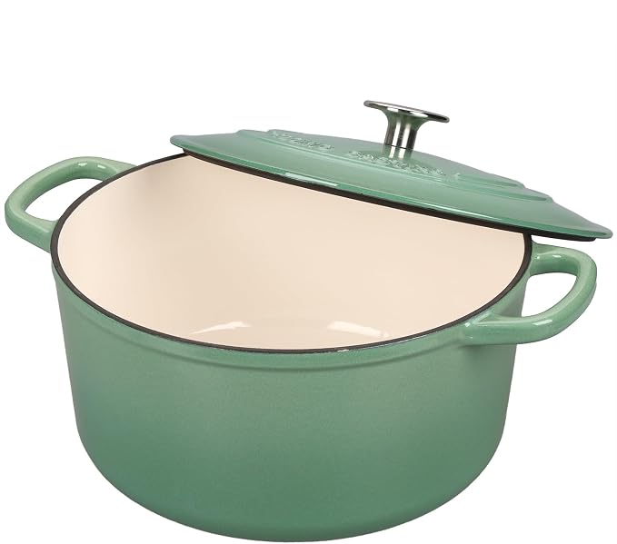 EDGING CASTING Enameled Cast Iron Dutch Oven with Sourdough Bread Baking Kit, Bread Dutch Oven with Lid, Includes Proofing Basket & Baking Tools, 5qt, Sage Green