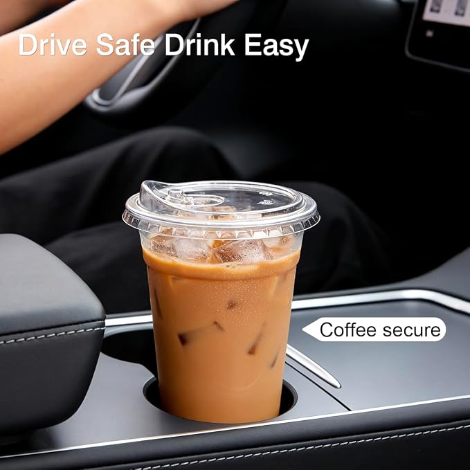 100 Pack 16 oz Clear Plastic Cups with Sip Lids for Iced Coffee Cold Drink | Disposable, To Go, Crystal, BPA-Free, Smoothie, Dirty Soda, Lemonade, Bar Accessories, Strawless, Leak Proof, Party, Bulk