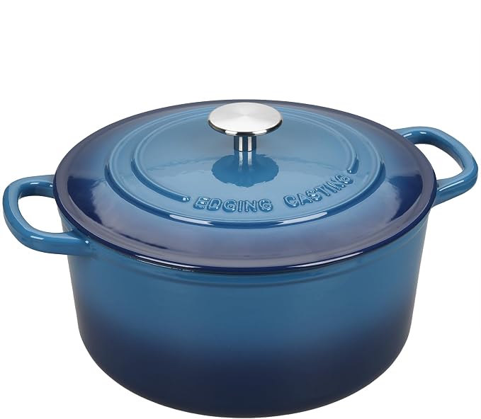 EDGING CASTING Enameled Cast Iron Dutch Oven with Sourdough Bread Baking Kit, Bread Dutch Oven with Lid, Includes Proofing Basket & Baking Tools, 5qt, Lake Blue