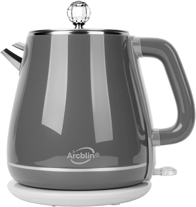 Electric Kettle, Gray, 1.8L | Retro, 1350W Fast Boil, Stainless Steel Interior, BPA Free, Automatic Shut Off