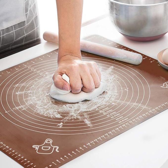 Silicone Baking Mat, Extra Thick Large Non Stick Pastry Mat Sheet for Dough Pie Crust Rolling Mats (Brown, L-16''(W)*24''(L))