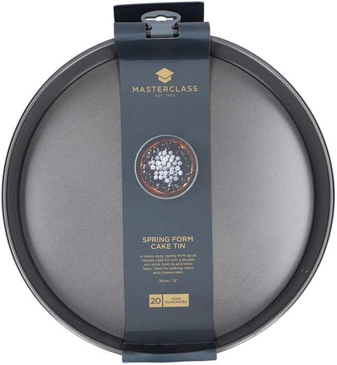MasterClass KCMCHB45 30 cm Springform Cake Tin with Loose Base and PFOA Non Stick, Robust 1 mm Carbon Steel, 12 Inch Extra Large Round Pan, Grey