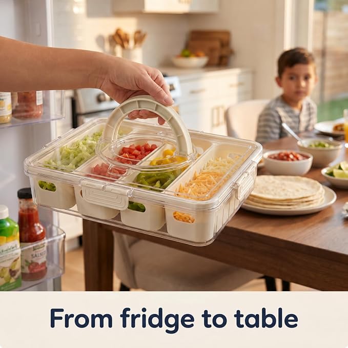 [Hand Wash Only] Salad Bar Containers for Fridge, Veggie Containers for Refrigerator, Salad Prep Containers for Fridge, Veggie Tray with Lid, Storage & Organizer for Fruit, Berry, Produce Keeper