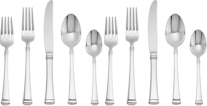 Mikasa Harmony 45-Piece Silverware Set, 18/10 Stainless Steel Cutlery for 8, Includes Forks, Knives, Spoons, and 5-Piece Serving Utensils Set (Pack of 2)