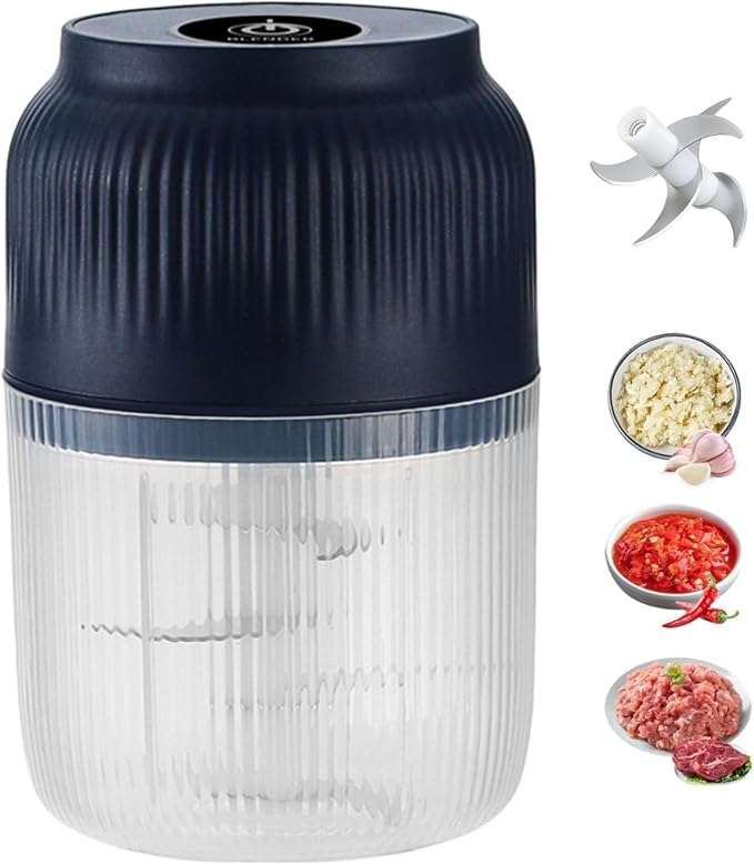 Electric Garlic Chopper, 400ML Upgrade Mini Food Processor & Food Chopper for Kitchen, Portable Cordless Garlic Mincer with 6 Stainless Steel Blades, for Garlic,Onion,Ginger,Chili,and Fruit (blue)