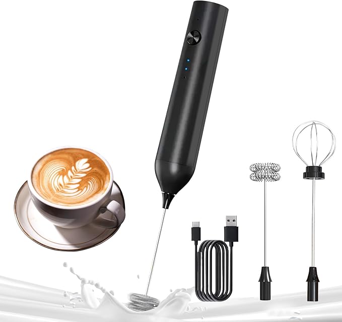 YARRAMATE Rechargeable Milk Frother, Electric Drink Mixer | Frother Wand with 2 Stainless Steel Whisks, Handheld Drink Mixer for Latte, Cappuccino, Matcha, Coffee and Protein Drinks