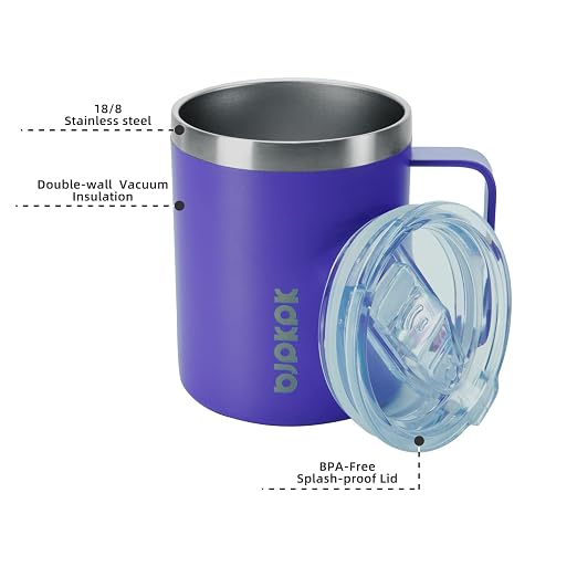 BJPKPK 2PCS Insulated Coffee Mug with Lid, 14oz Stainless Steel Tumbler | Travel Coffee Mug with Handle, Vacuum Insulated Tumbler Cup for Camping, Office, Home, BPA Free Lid, Hot & Cold