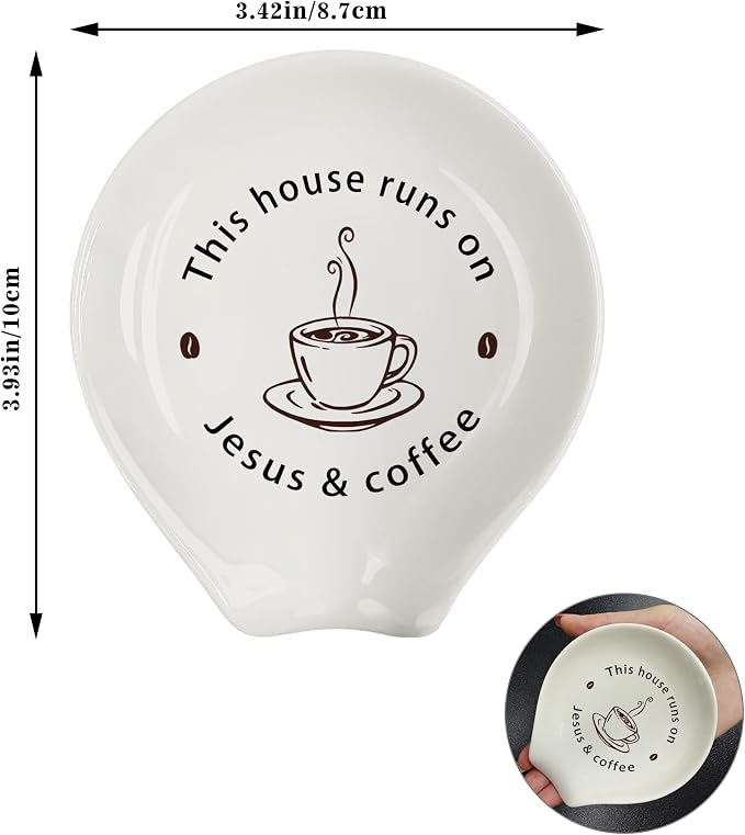 Coffee Spoon Rest, Coffee Bar Accessories & Spoon Holder, Coffee & Jesus Ceramic Spoon Holder for Coffee Lovers Gifts for Friend Wife Husband Sister (White-3)