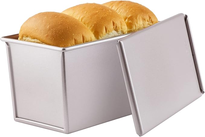 CHEFMADE Pullman Loaf Pan with Lid, 1Lb Dough Capacity Non-Stick Rectangle Flat Toast Box for Oven Baking 4" x 7.7"x 4.3"(Champagne Gold)