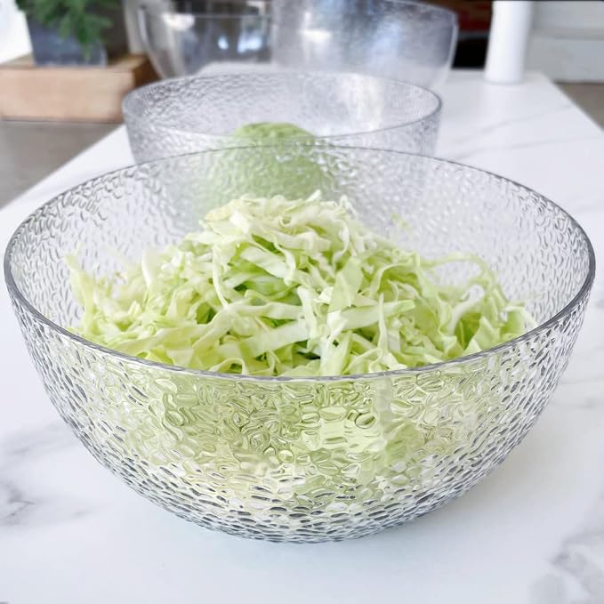 130 oz Acrylic Salad Bowls, 9.5" Serving Bowls for Fruits, Popcorn, Chips, Dips, Condiments, Break-Resistant Set of 2, Clear Circular
