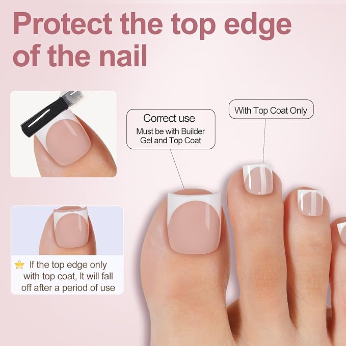 Misssix Press on Toenails Short, 150pcs French Tip Toe Nails Square | Soft Gel False Toe Nails, Acrylic Soak off Fake Toe Nails for Women Nail Art DIY 15 Sizes