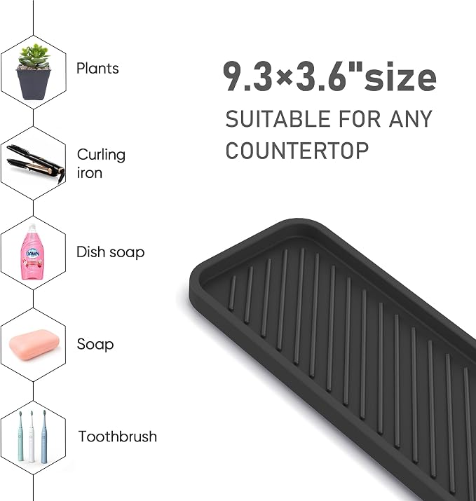 Kitchen Silicone Sink Organizer Tray, Sponge Holder for Sink Caddy（Black） | Silicone Soap/Sink/Drip Tray, Kitchen Sink Organizer, Small Mats for Counter, Soap Dish Tray, Dishwashing Accessories