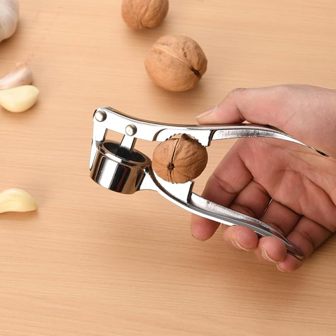 2 Pcs Garlic Press Multifunctional Stainless Steel Garlic Crusher for Kitchen Tool, Silver