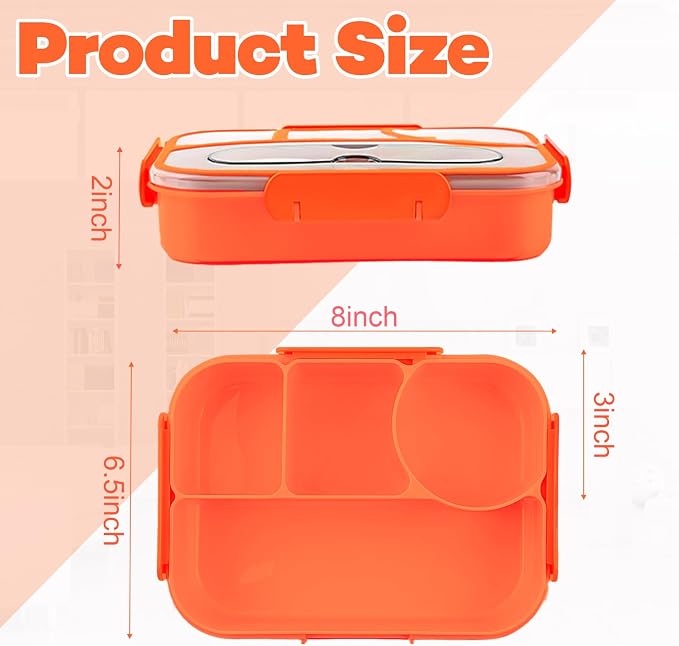 Bento Box for Adults, 4 Compartments Lunch Box, Lunch Containers, Orange