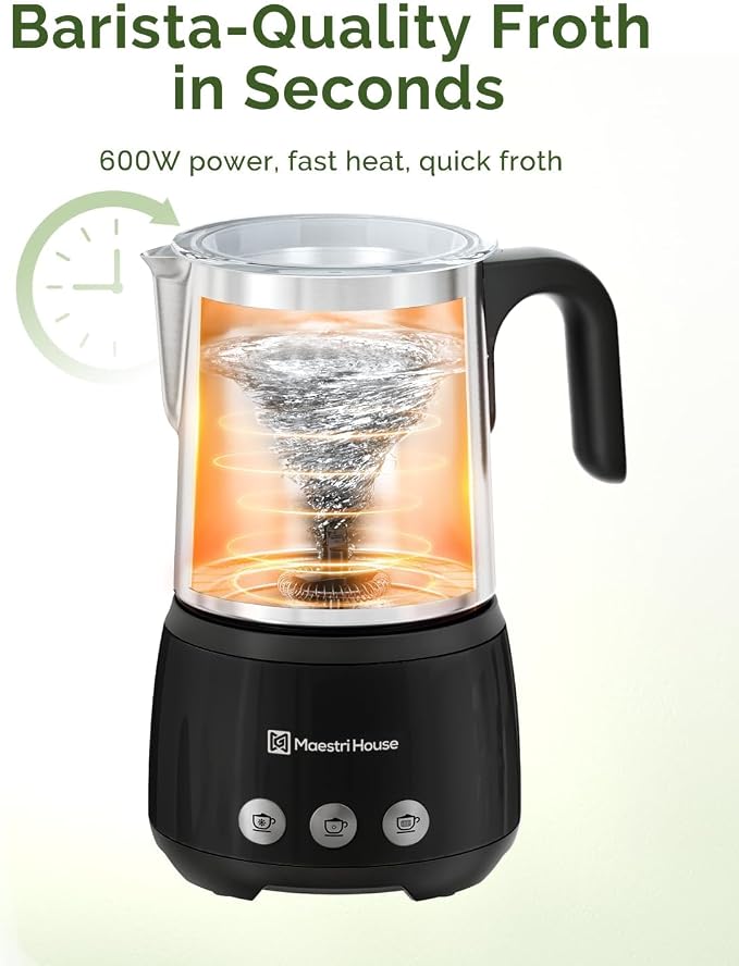Maestri House 16.9OZDualFro 400 Electric Milk Steamer and Frother | 4-in-1 600W Smart Touch Control Hot and Cold Foam Maker, Memory Function for Latte, Cappuccinos, Milk, Chocolate Milk