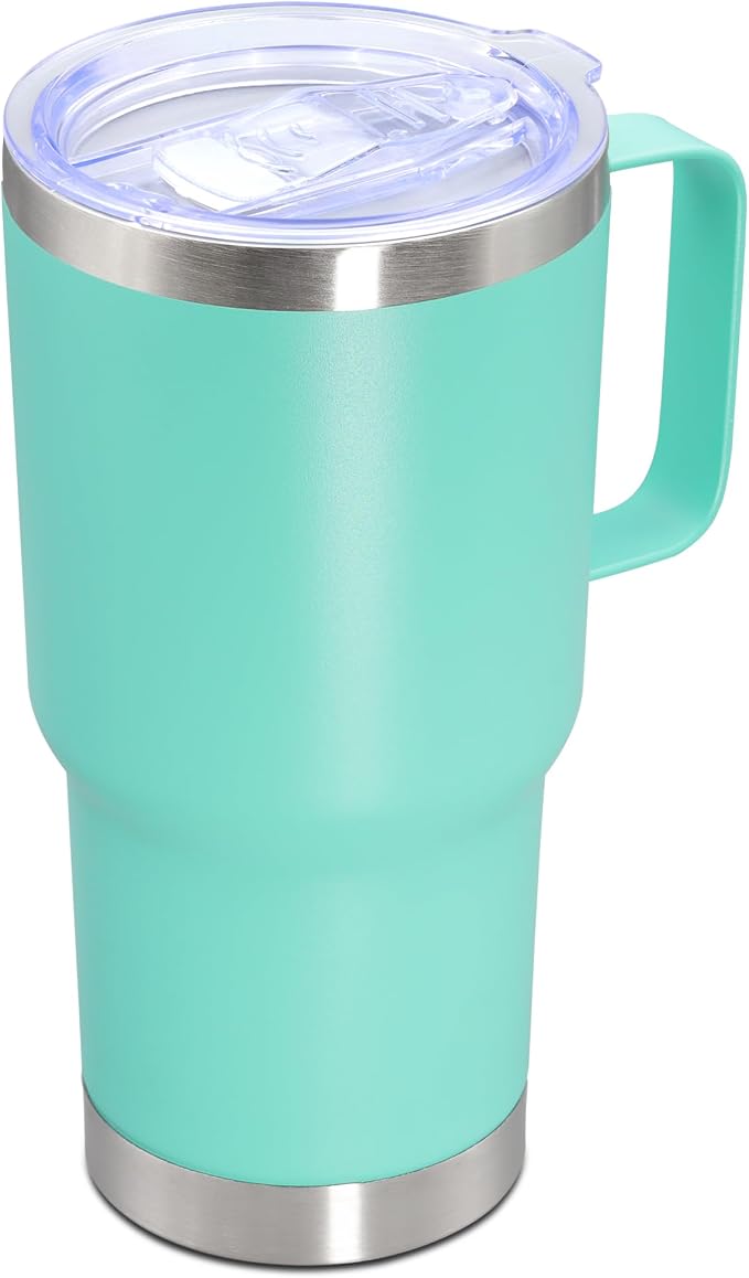 20 oz Tumbler with Handle Coffee Tumblers with Lid Travel Mug Light Blue 1P | 20oz Tumblers with Handle Double-Wall Insulated Vacuum Coffee Mugs Stainless Steel Tumbler with Handles&Lid Light Blue 1P