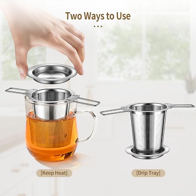 2Pack Long-Handled Tea Strainer, BOMANSI BOMS Stainless Steel Tea Infuser Basket Sitting in Mugs, Tea Infusers for Loose Tea, Fine Mesh Tea Diffuser Tea Strainers Filters, Tea Steeper for Leaf