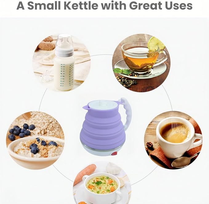 Travel Pour Over Coffee Maker Single Serve, Portabe Single Cup Pour Over Coffee Maker + Portable Kettle Electric, Collapsible Travel Electric Kettle (Purple)