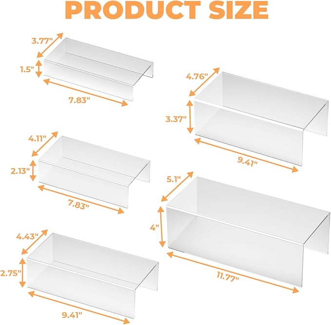Acrylic Display Risers 5 PCS, Buffet Risers U-Shaped Food Display Stands for Dessert Party Cafe Table, Clear Perfume Stand Organizer for Countertop Tiered Shelf Risers for Retail Collectible Showcase