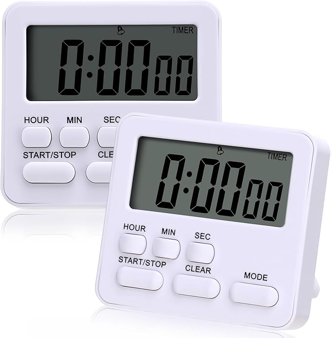Leumoi 2 Pcs Digital Kitchen Timer 24 Hour Clock and Alarm Function Timer On/Off Switch Minute Second Count up Countdown Loud Alarm for Exercise Cook Baking(White)