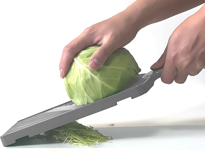 Large Cabbage Slicer, 1mm Ultra-Thin Mandoline Slicer with Safety Guard & Cleaning Brush, Stainless Steel Vegetable Shredder for Coleslaw, Sauerkraut, Salad, Onion, Potato Chips, Gray