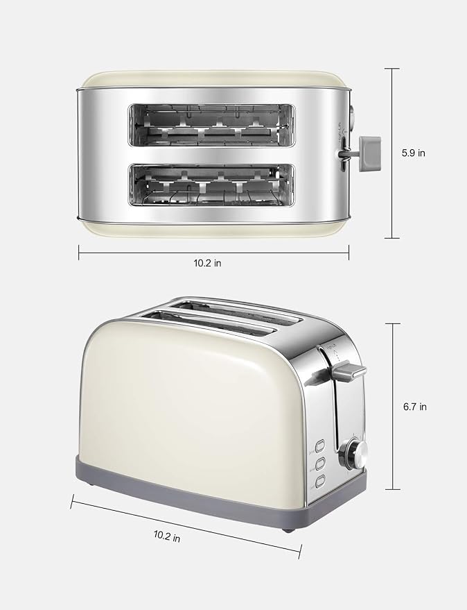 Yabano Retro Bagel Toaster 2 Slice with Extra Wide Slots | 7 Shade Settings, Defrost, Bagel And Cancel Functions, Removable Crumb Tray, Stainless Steel, Silver Finish