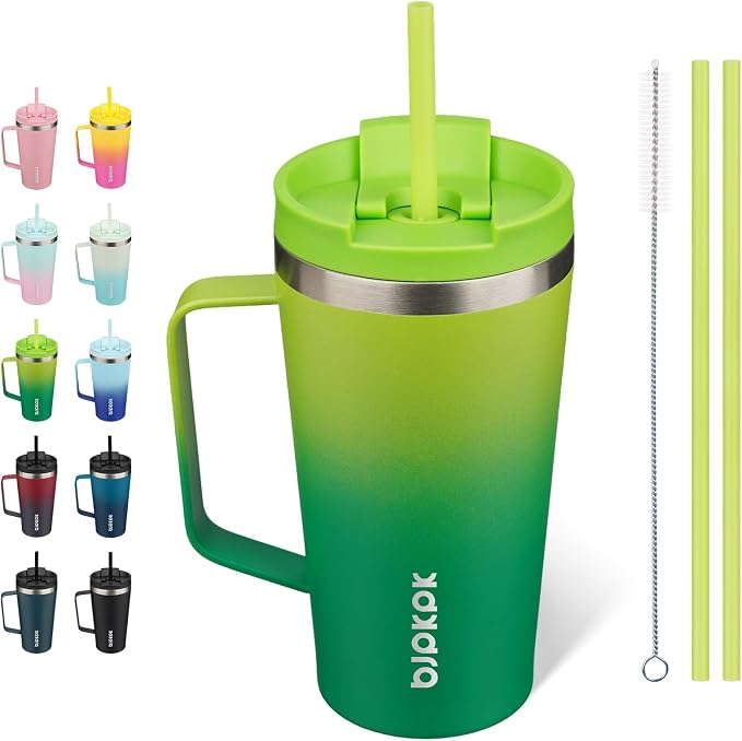 BJPKPK 18oz Insulated Tumbler with Handle, Lid & Straw, Stainless Steel | Double Wall Vacuum Insulated Coffee Travel Mug - Keeps Cold & Hot, BPA Free, Cupholder Fit for Office, Gym & Travel